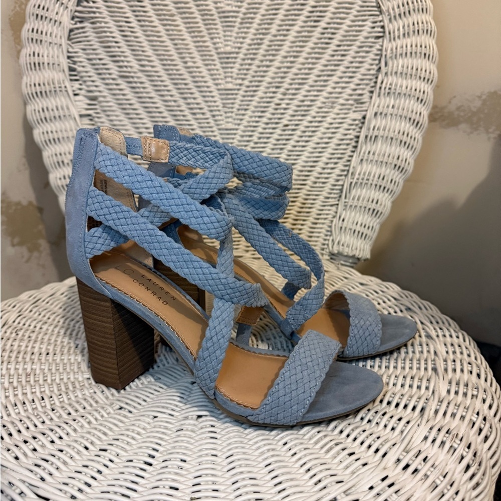 Blue and Brown Strappy Heeled Sandals